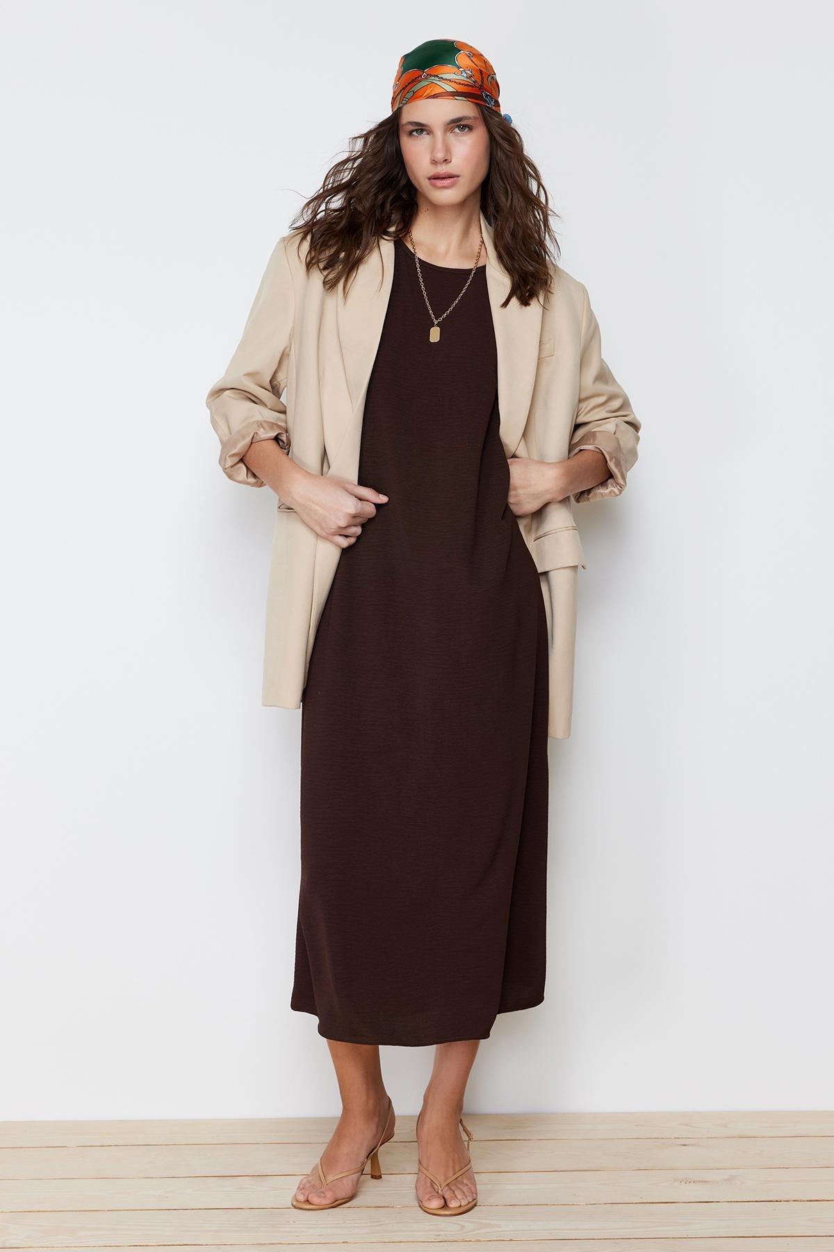 Brown Underwear Long Woven Dress, , large image number 0