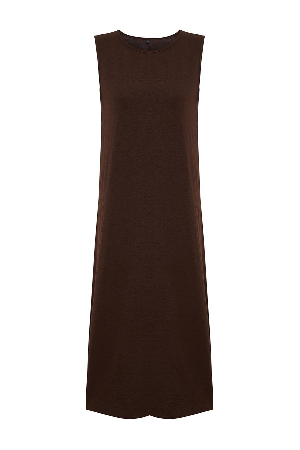 Brown Underwear Long Woven Dress, , large image number 5
