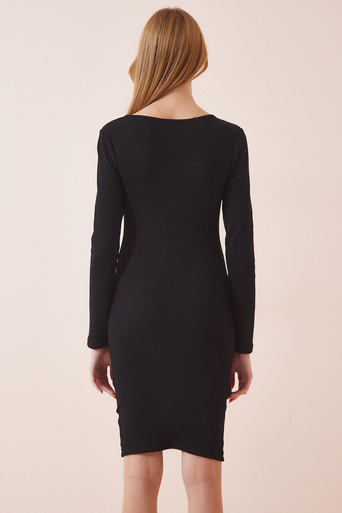 Black Ribbed Knitted Dress, BLACK, large image number 3