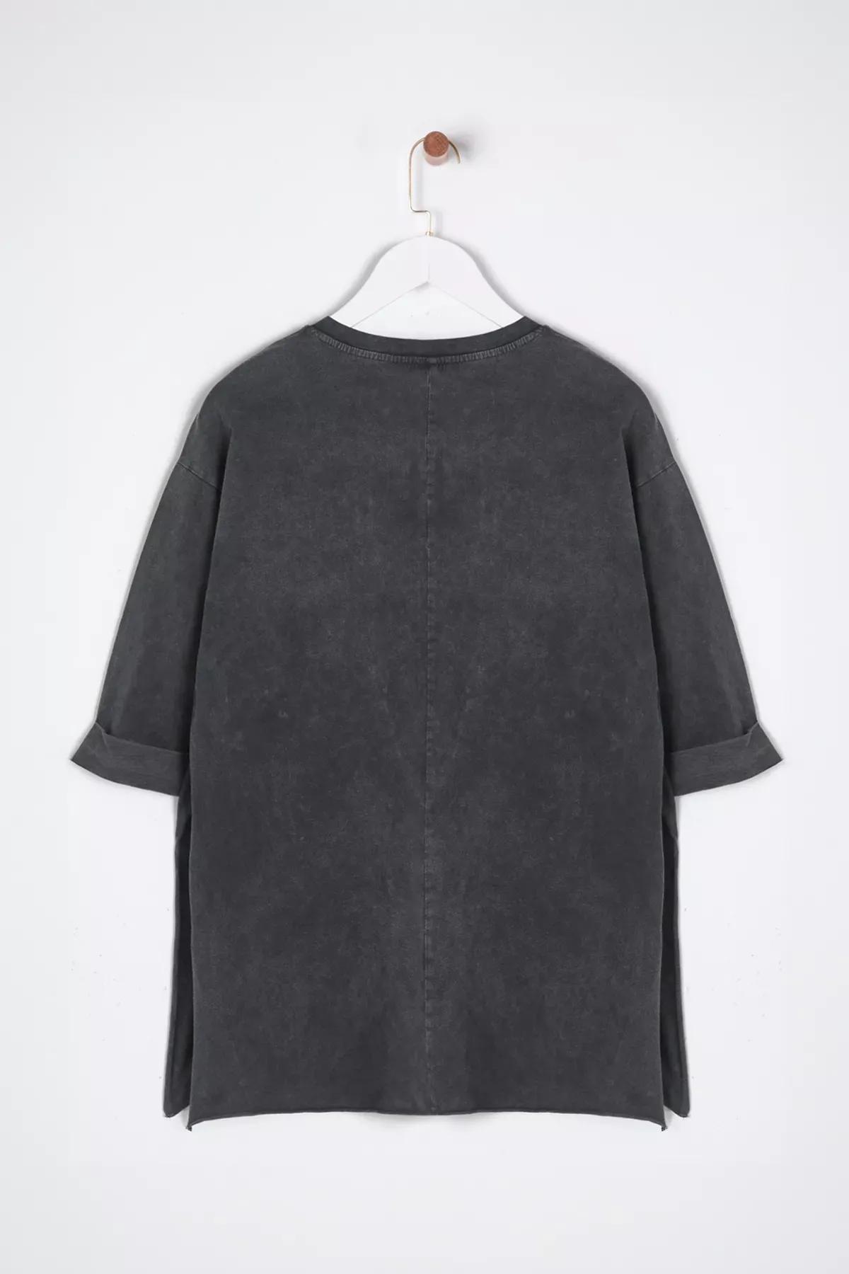 Grey Washed Double Sleeve T-Shirt, , large image number 7