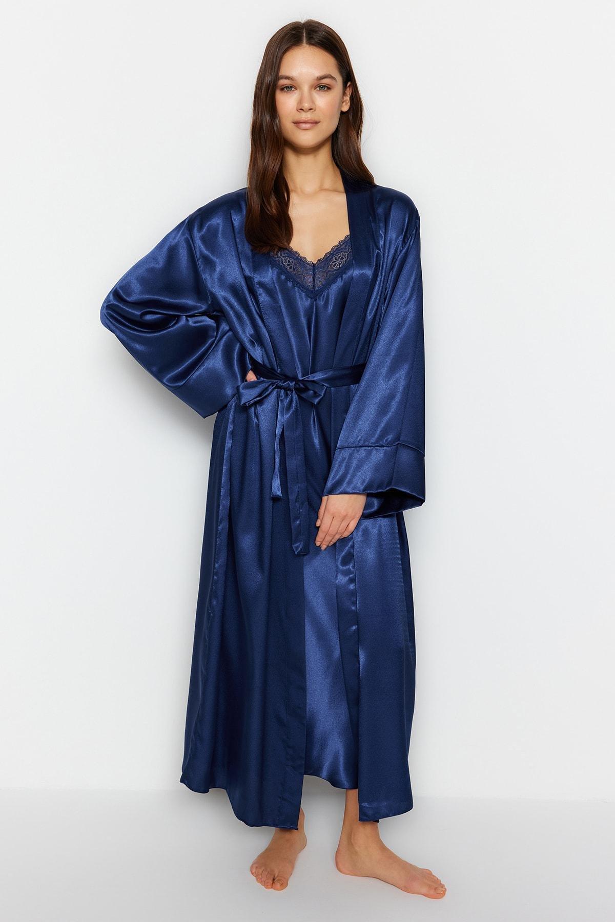 Navy Maxi Dressing Gown, , large image number 0