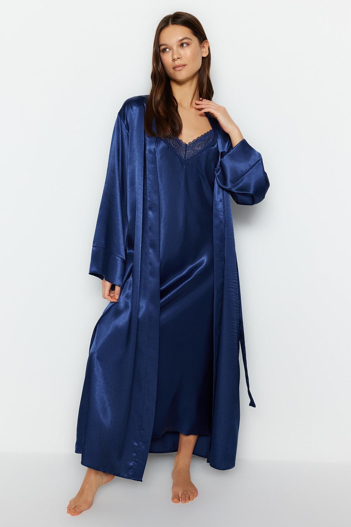 Navy Maxi Dressing Gown, , large image number 1