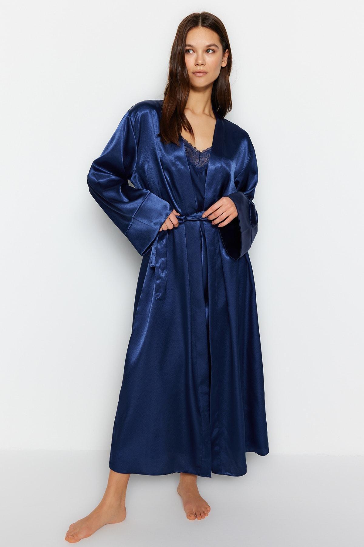 Navy Maxi Dressing Gown, , large image number 2