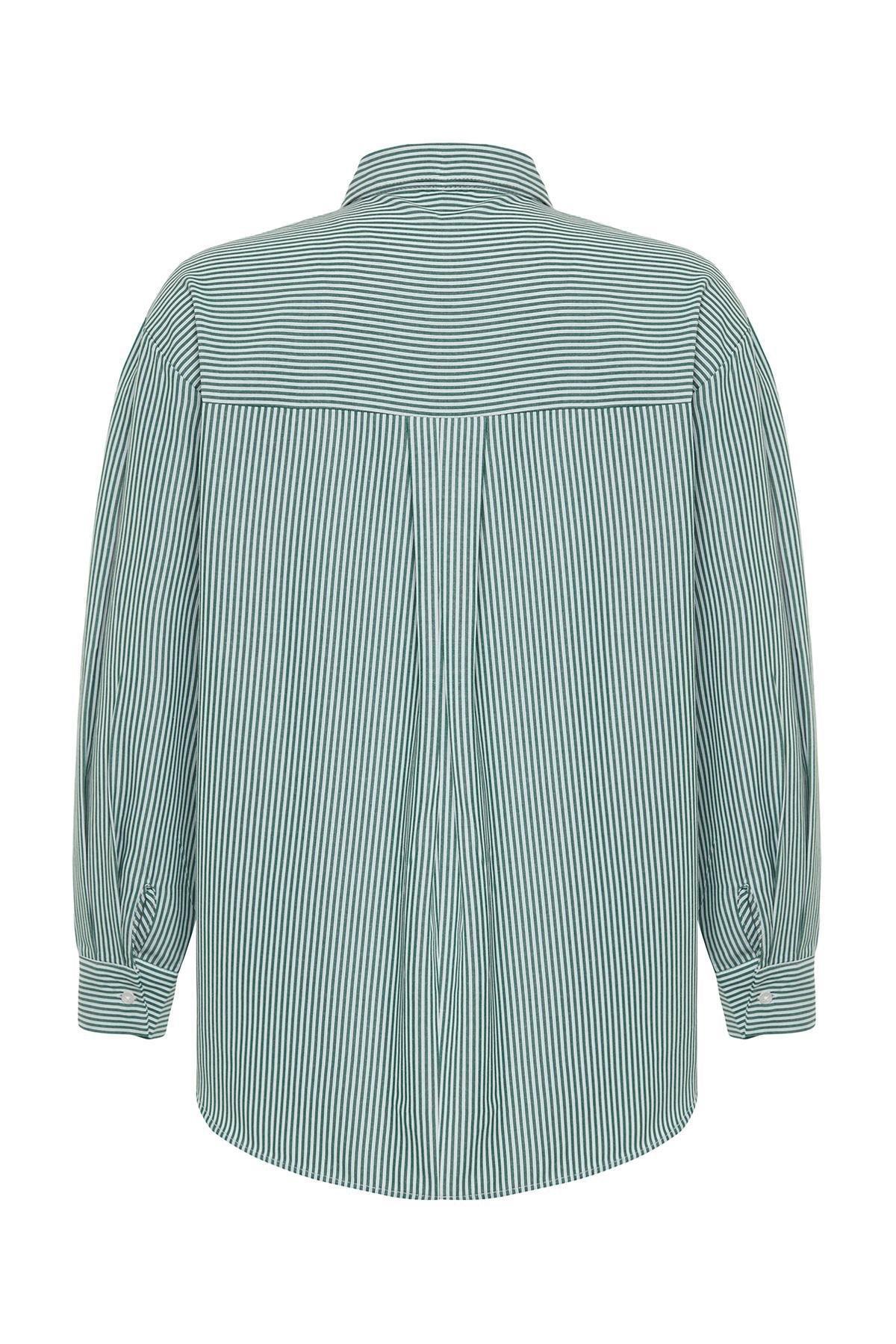 Green Striped Wide Cut Woven Shirt, , large image number 6