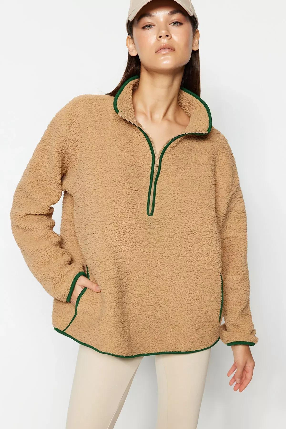 Trendyol - Brown Plush Sports Sweatshirt