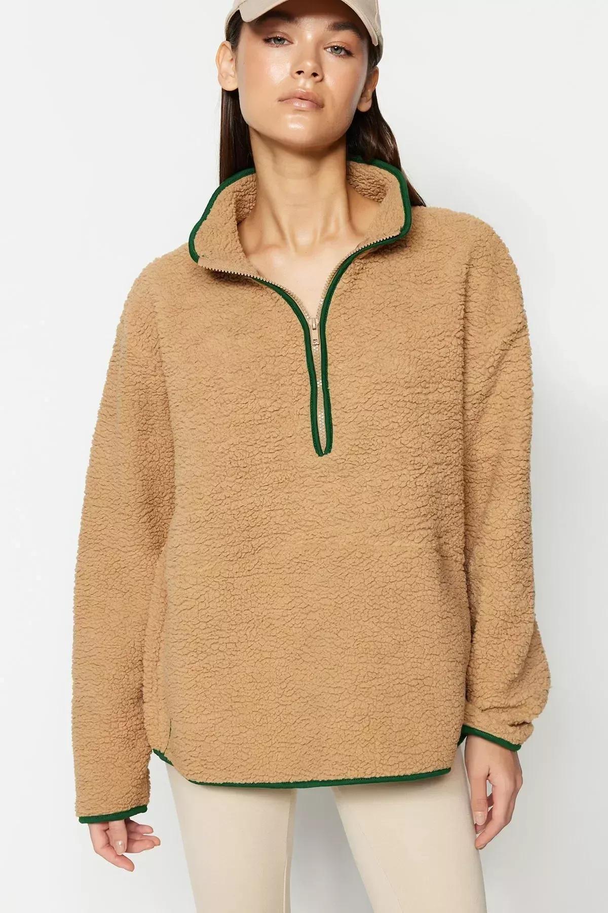 Brown Plush Sports Sweatshirt, Brown, large image number 2