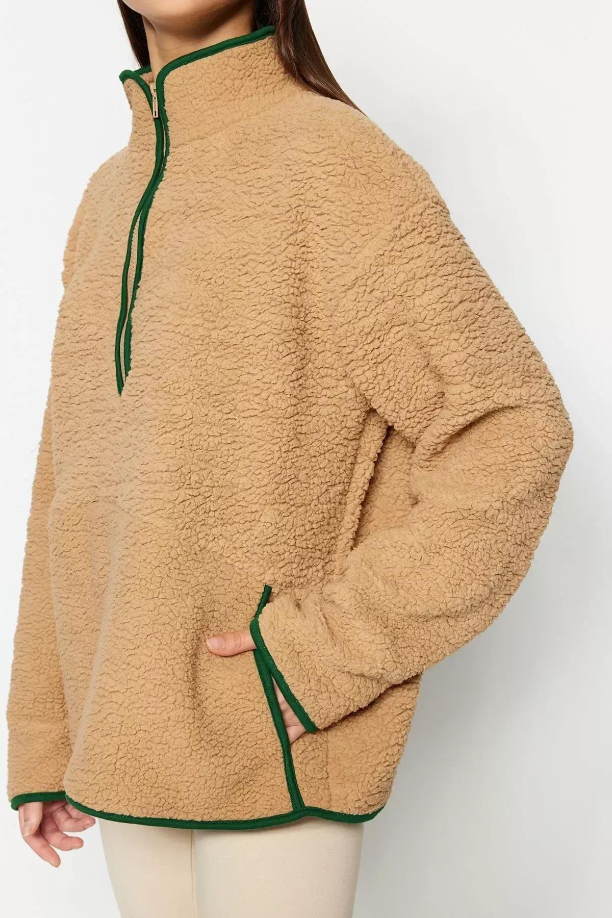 Brown Plush Sports Sweatshirt, Brown, large image number 3