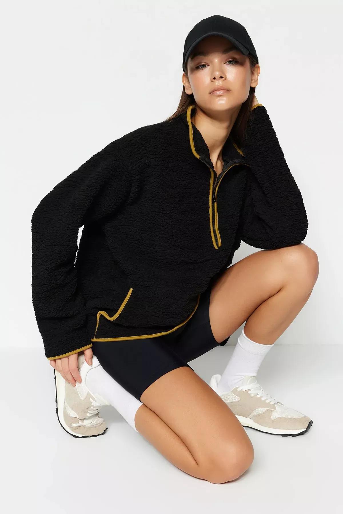 Black Plush Sports Sweatshirt, , large image number 1