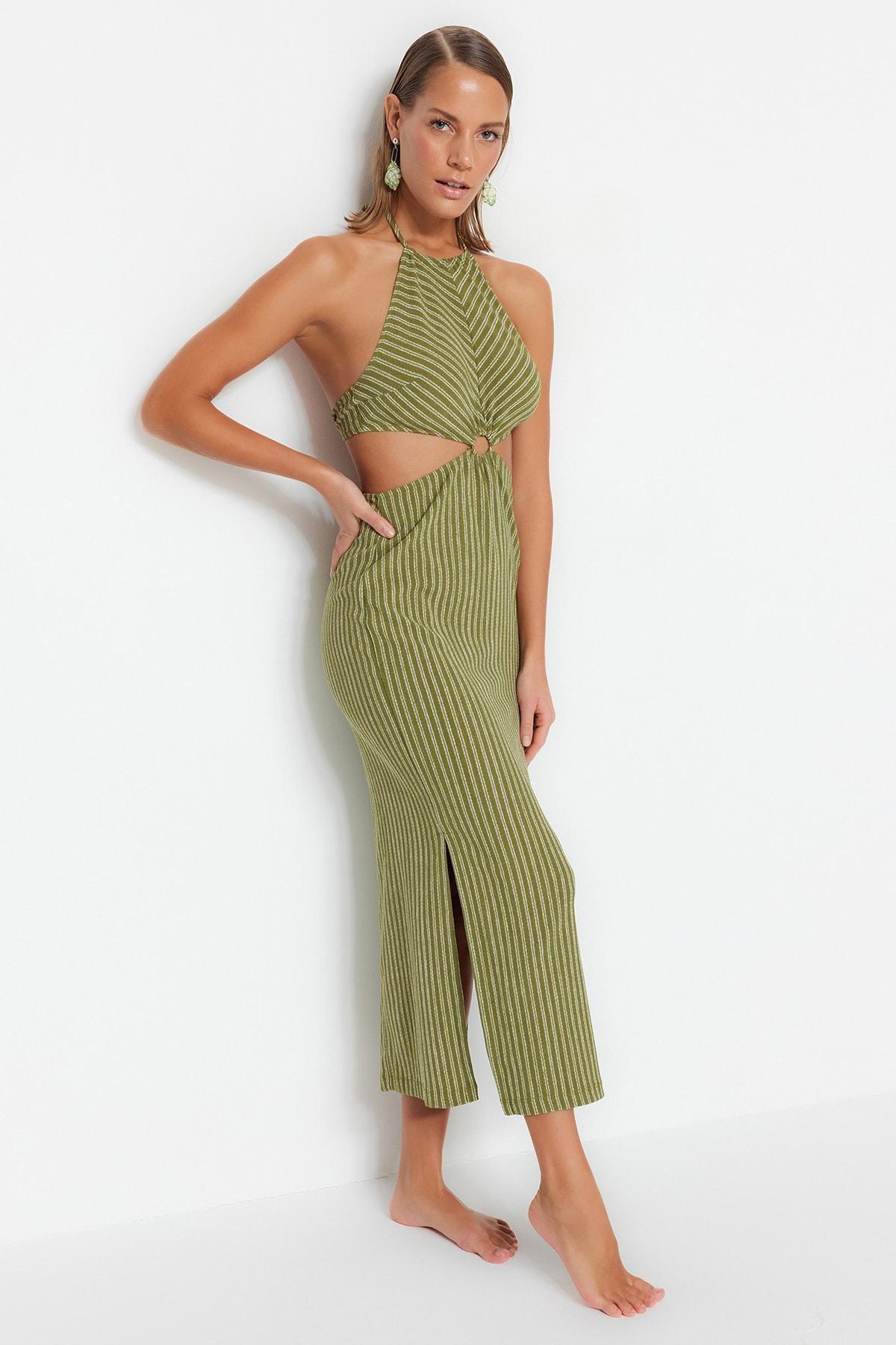 Green Striped Smock Dress, , large image number 0