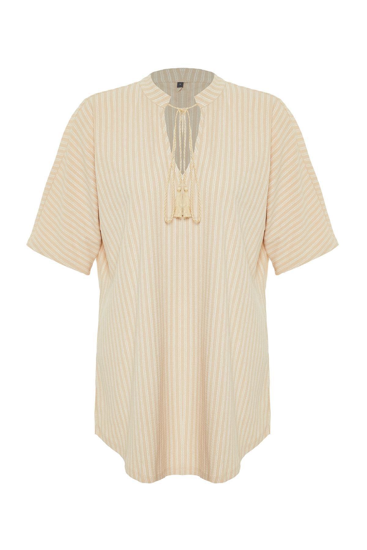 Beige Wide Fit Mini Knitted Beach Dress, , large image number 5