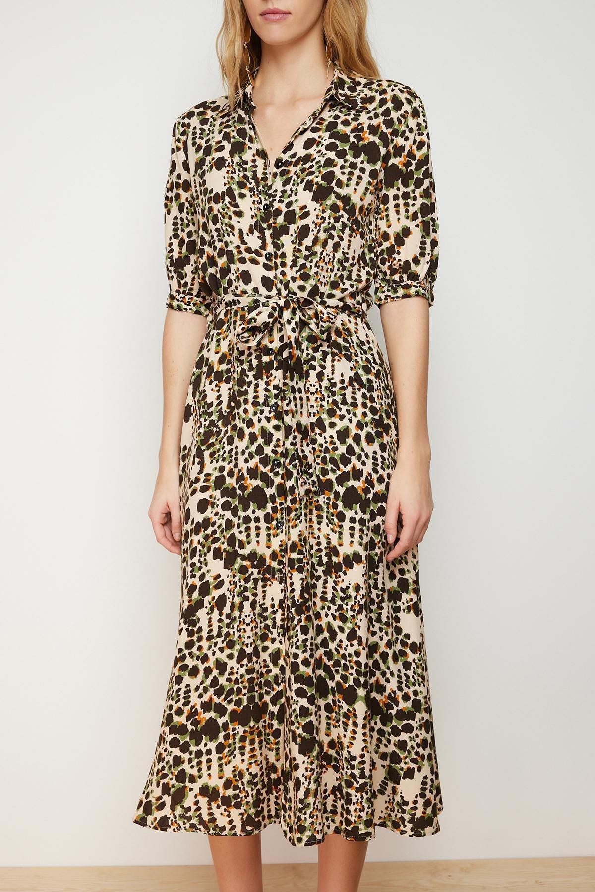 Cream Belted Midi Woven Shirt Dress, , large image number 3