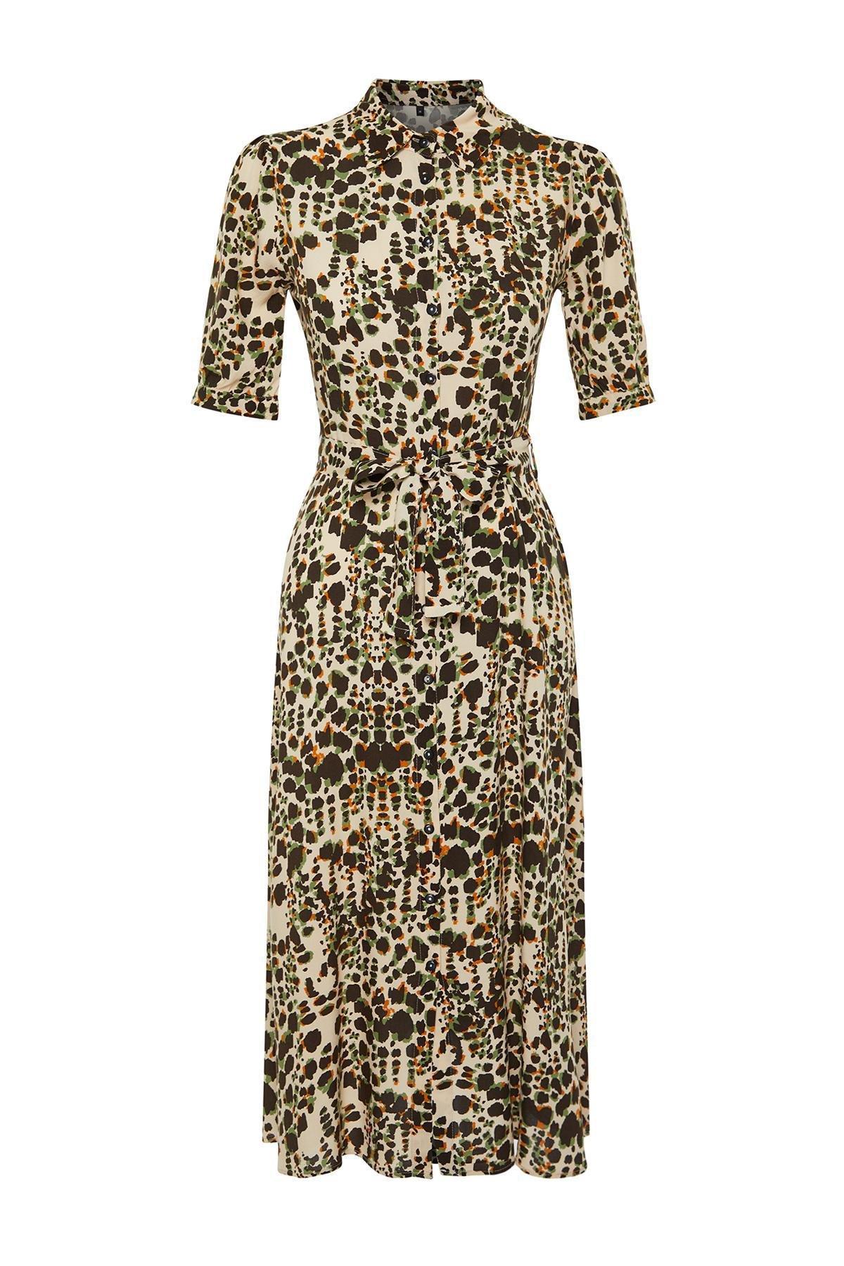 Cream Belted Midi Woven Shirt Dress, , large image number 5