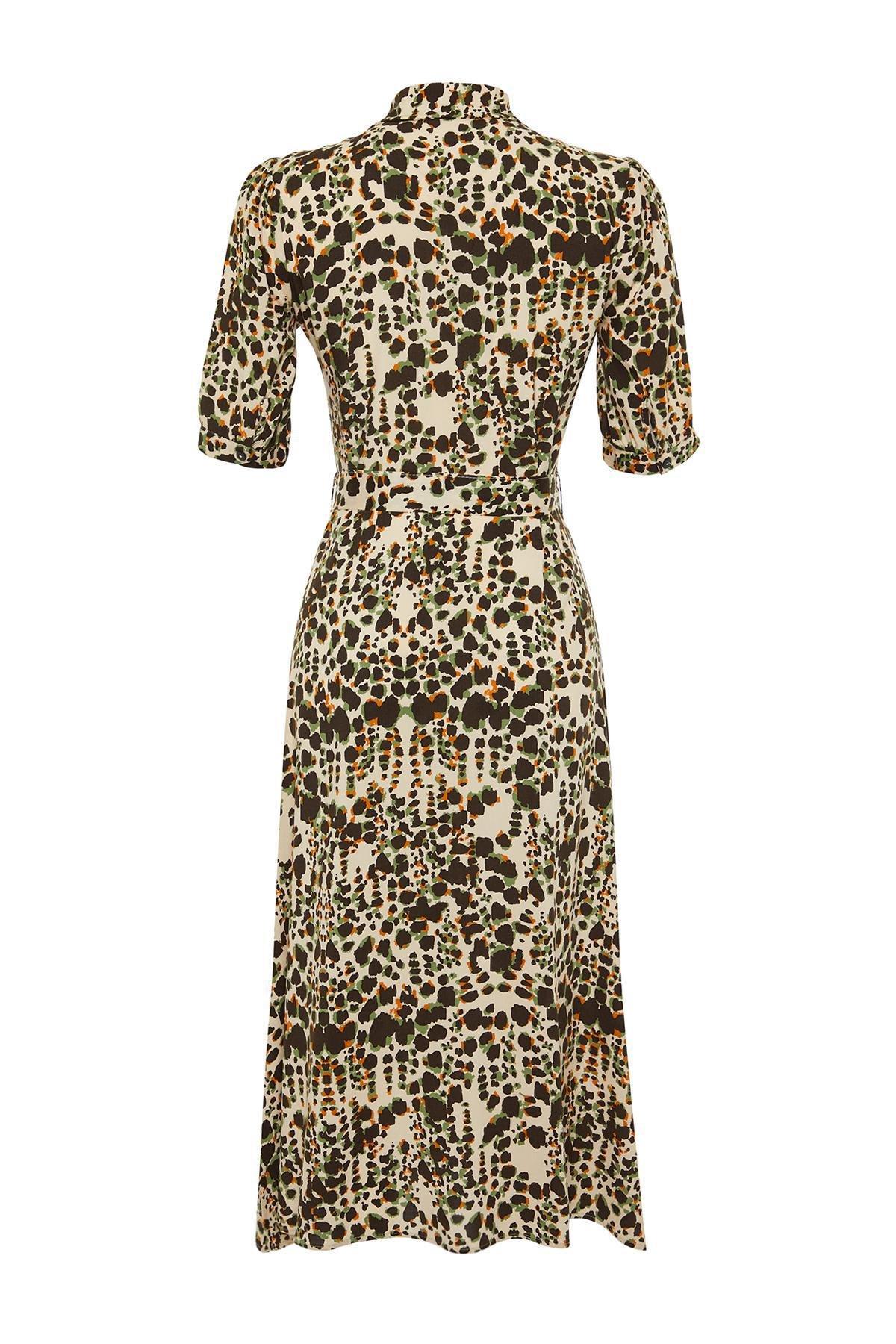 Cream Belted Midi Woven Shirt Dress, , large image number 6