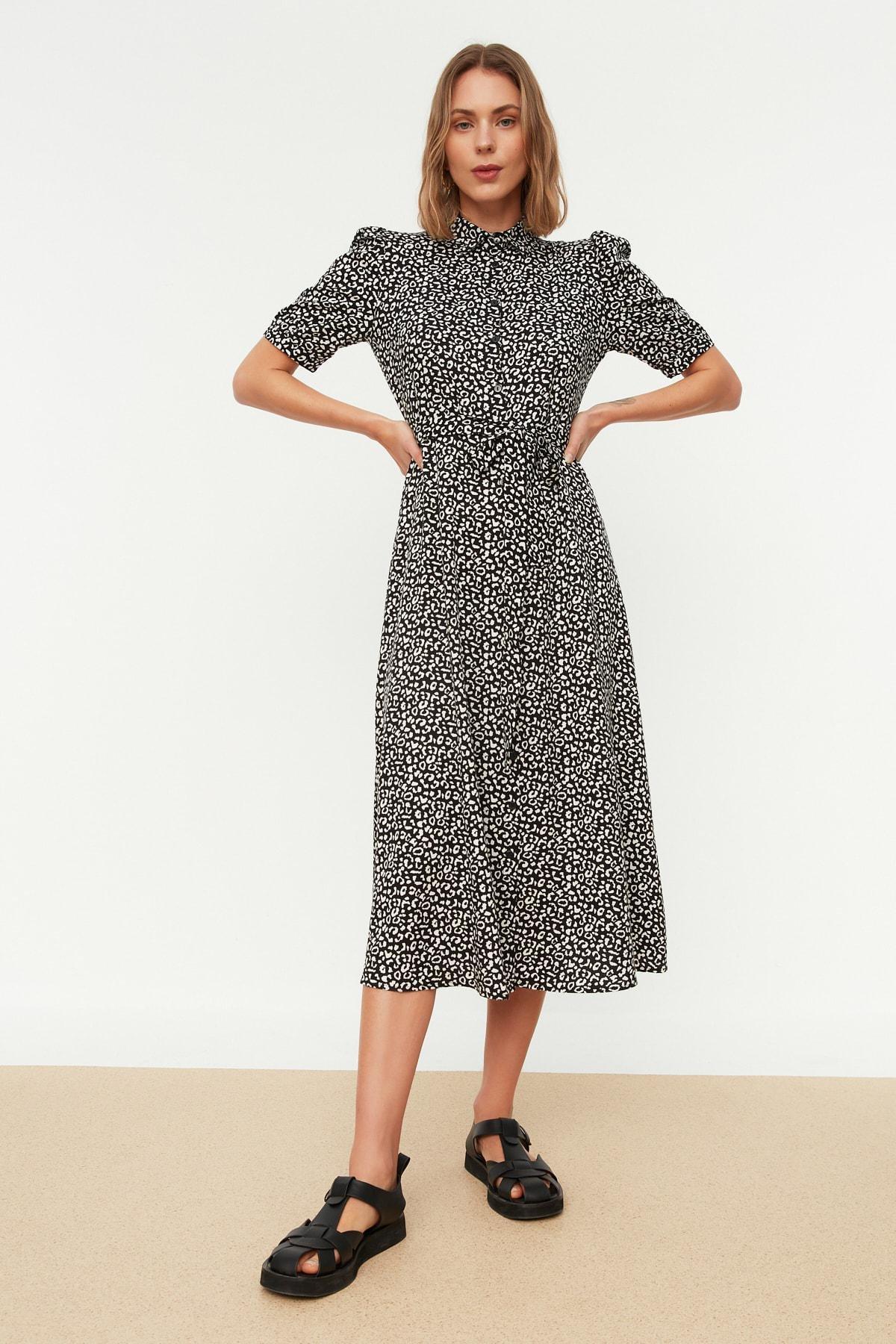 Black Printed Shirt Dress, , large image number 0