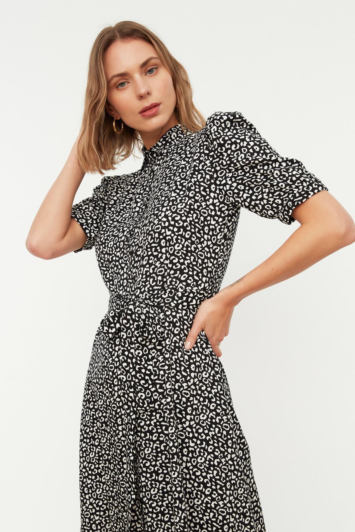 Black Printed Shirt Dress, , large image number 1