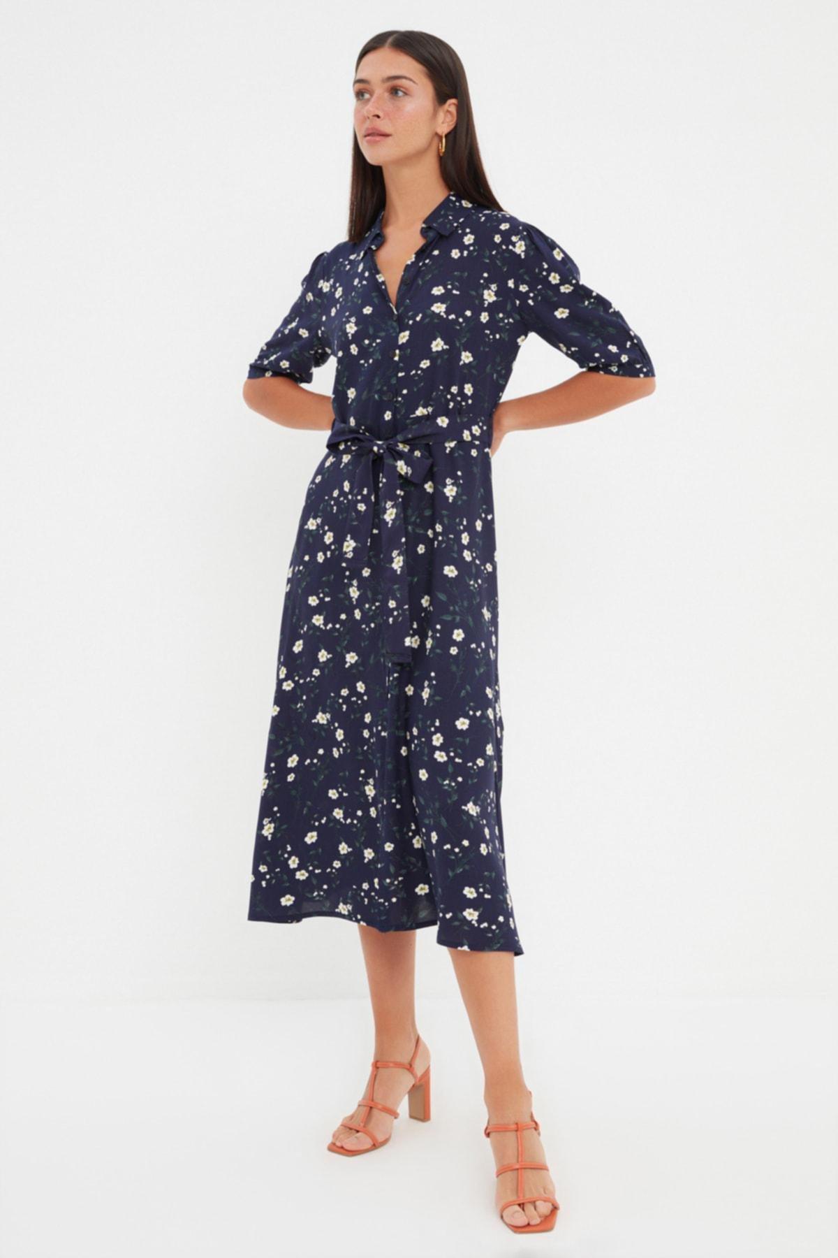 Navy Floral Shirt Dress, , large image number 2