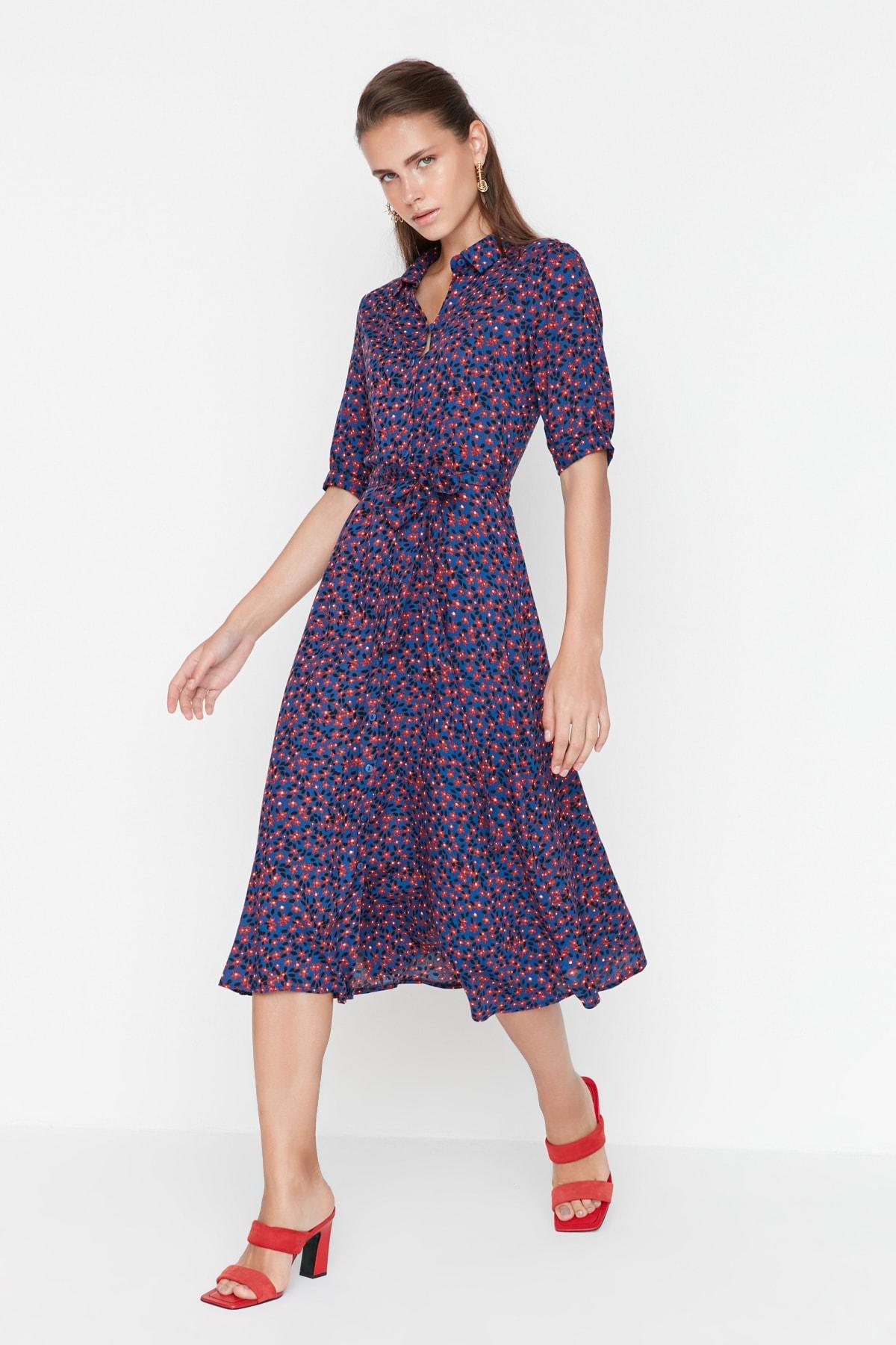 Navy Floral Shirt Dress, , large image number 3