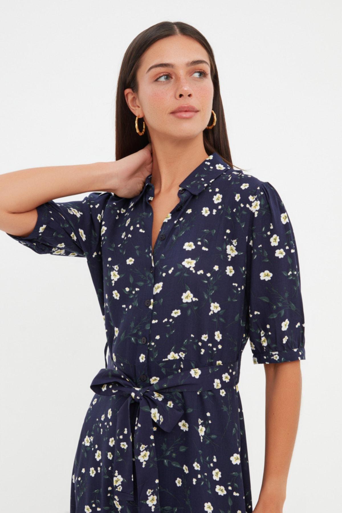 Navy Floral Shirt Dress, , large image number 4