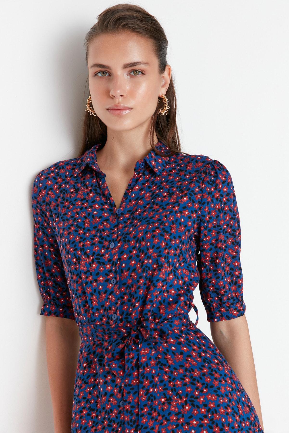 Navy Floral Shirt Dress, , large image number 5