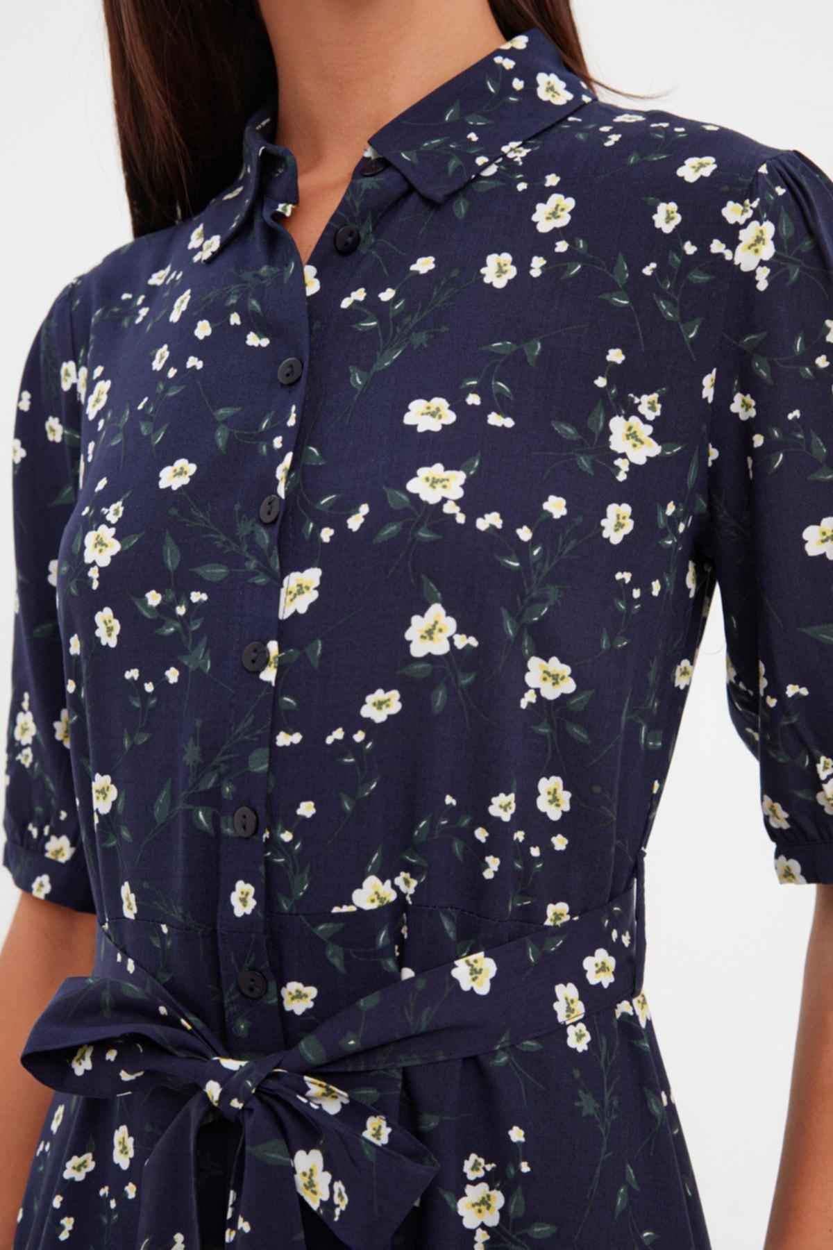 Navy Floral Shirt Dress, , large image number 6