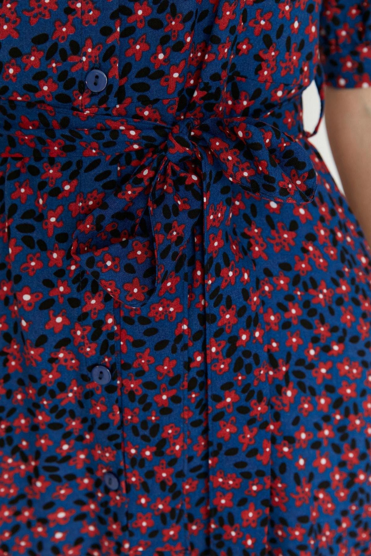 Navy Floral Shirt Dress, , large image number 7
