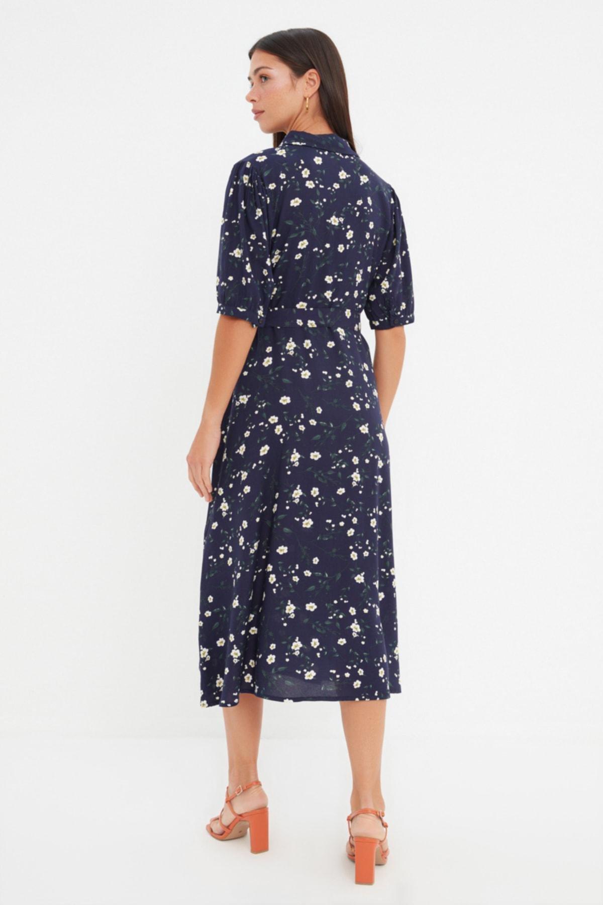 Navy Floral Shirt Dress, , large image number 8