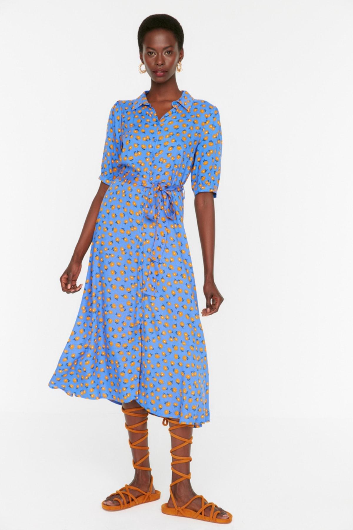 Blue Floral Shirt Dress, , large image number 0