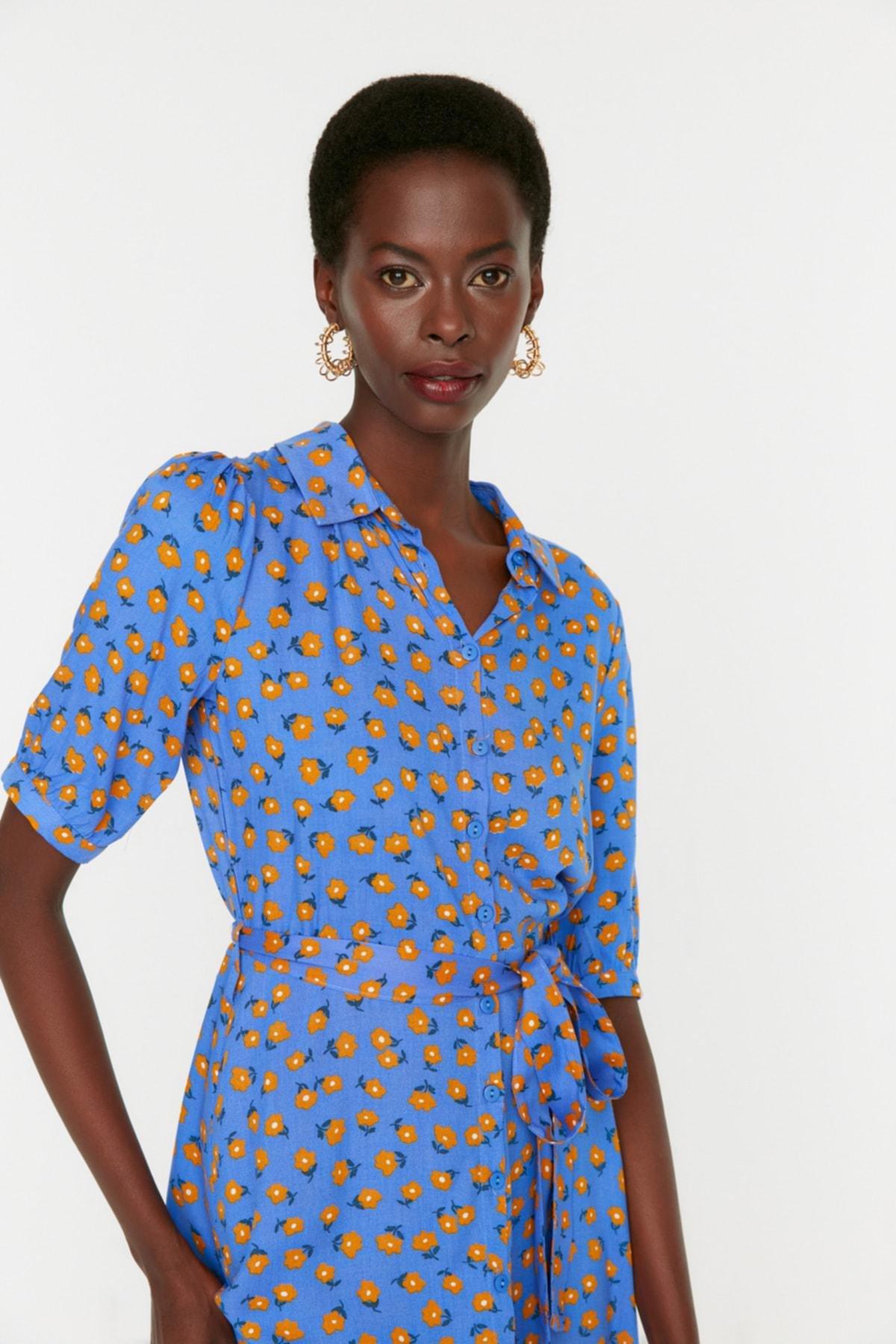 Blue Floral Shirt Dress, , large image number 2