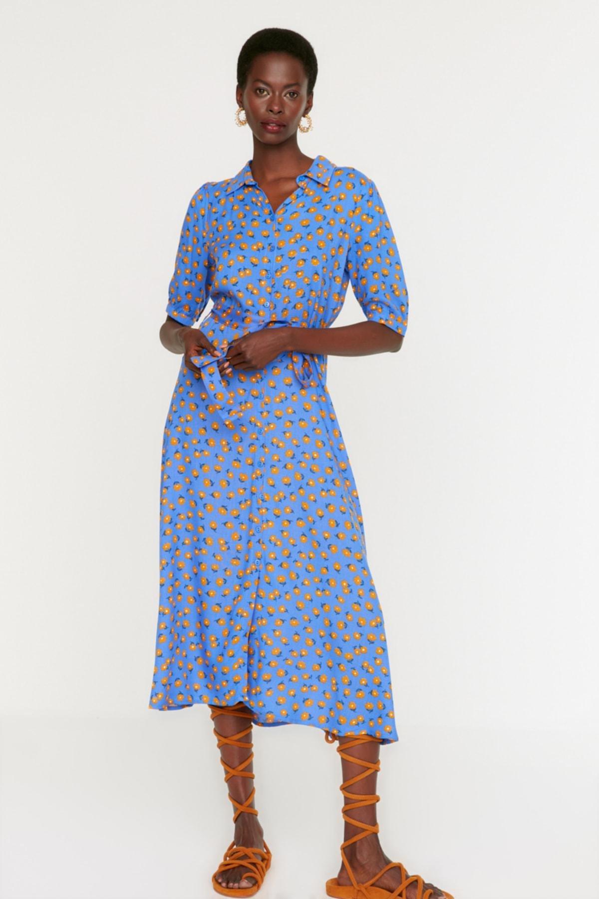 Blue Floral Shirt Dress, , large image number 4
