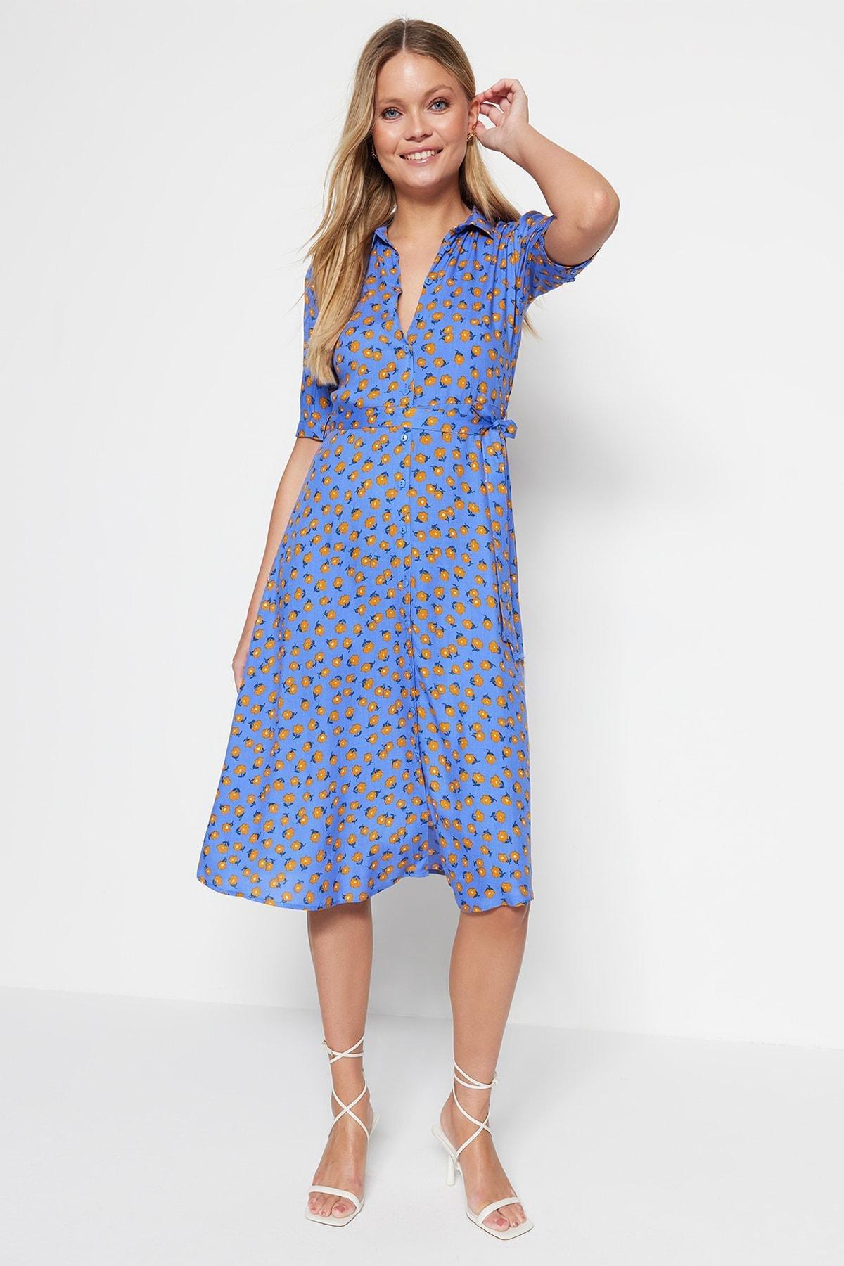 Blue Floral Shirt Dress, , large image number 5