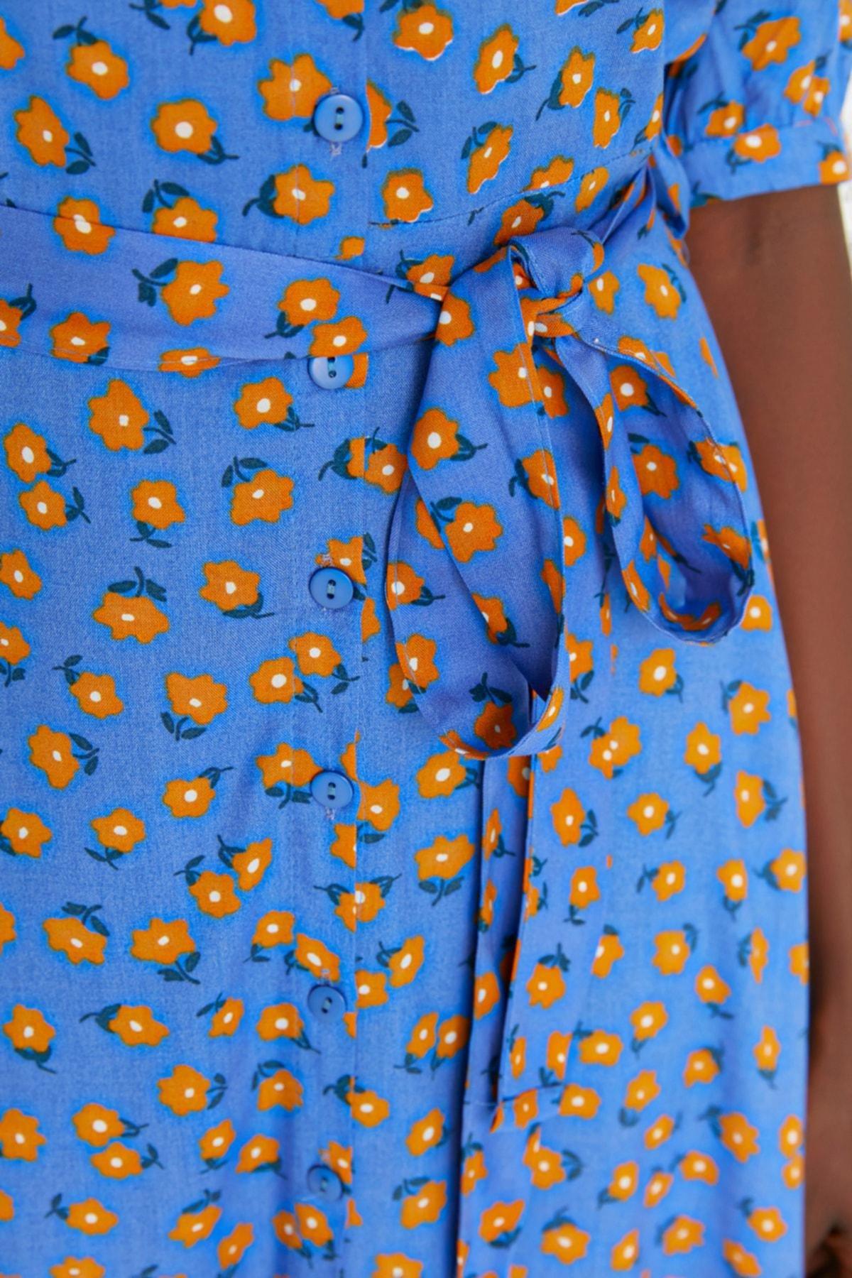 Blue Floral Shirt Dress, , large image number 6