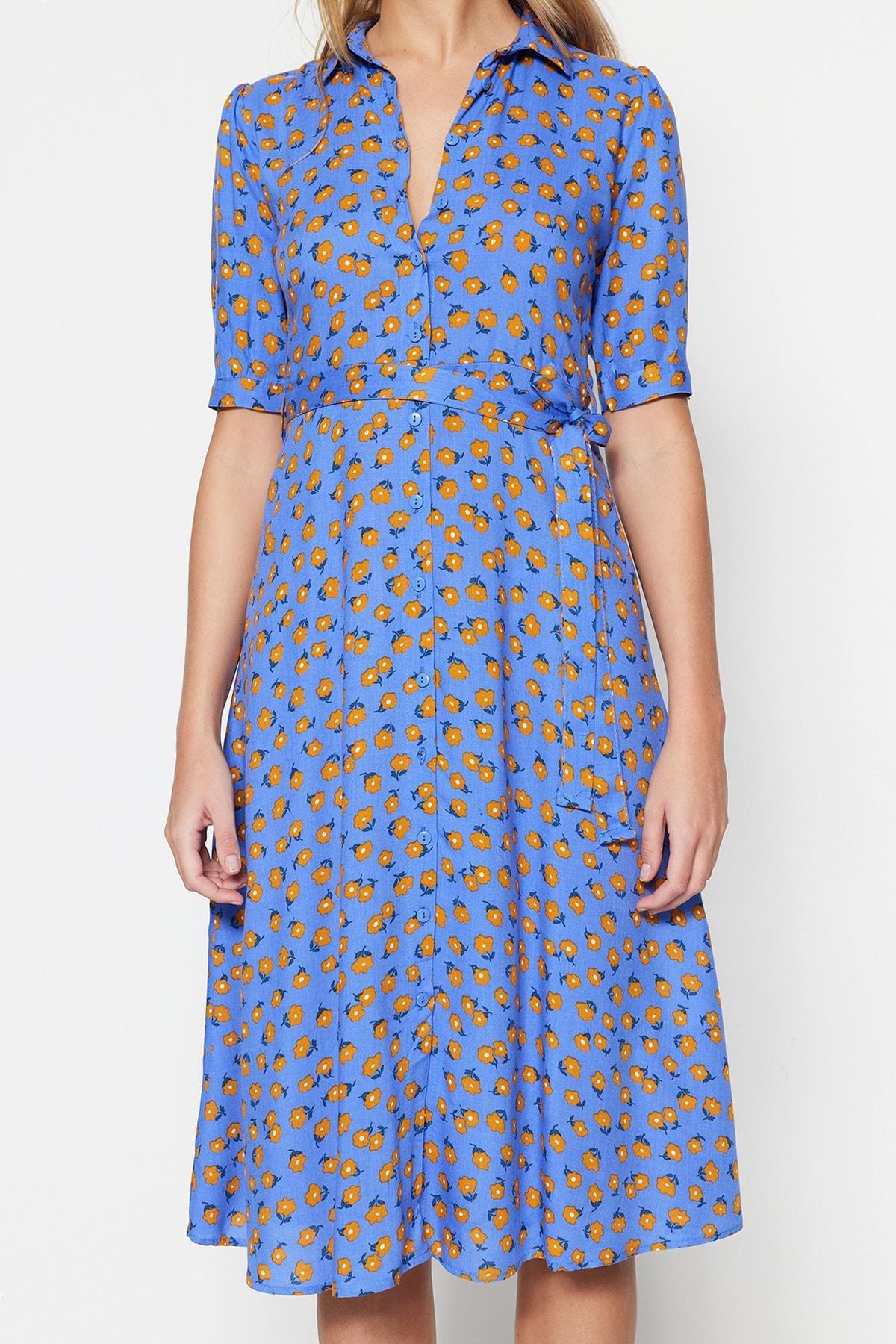 Blue Floral Shirt Dress, , large image number 7