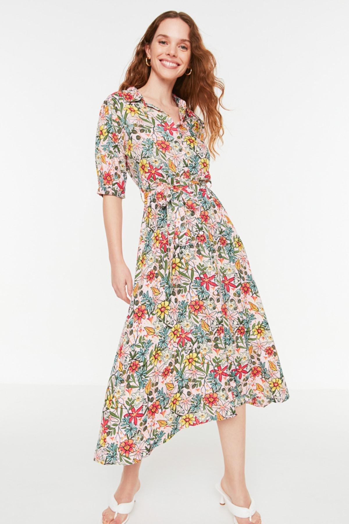 Multicolour Floral Shirt Collar Dress, , large image number 0