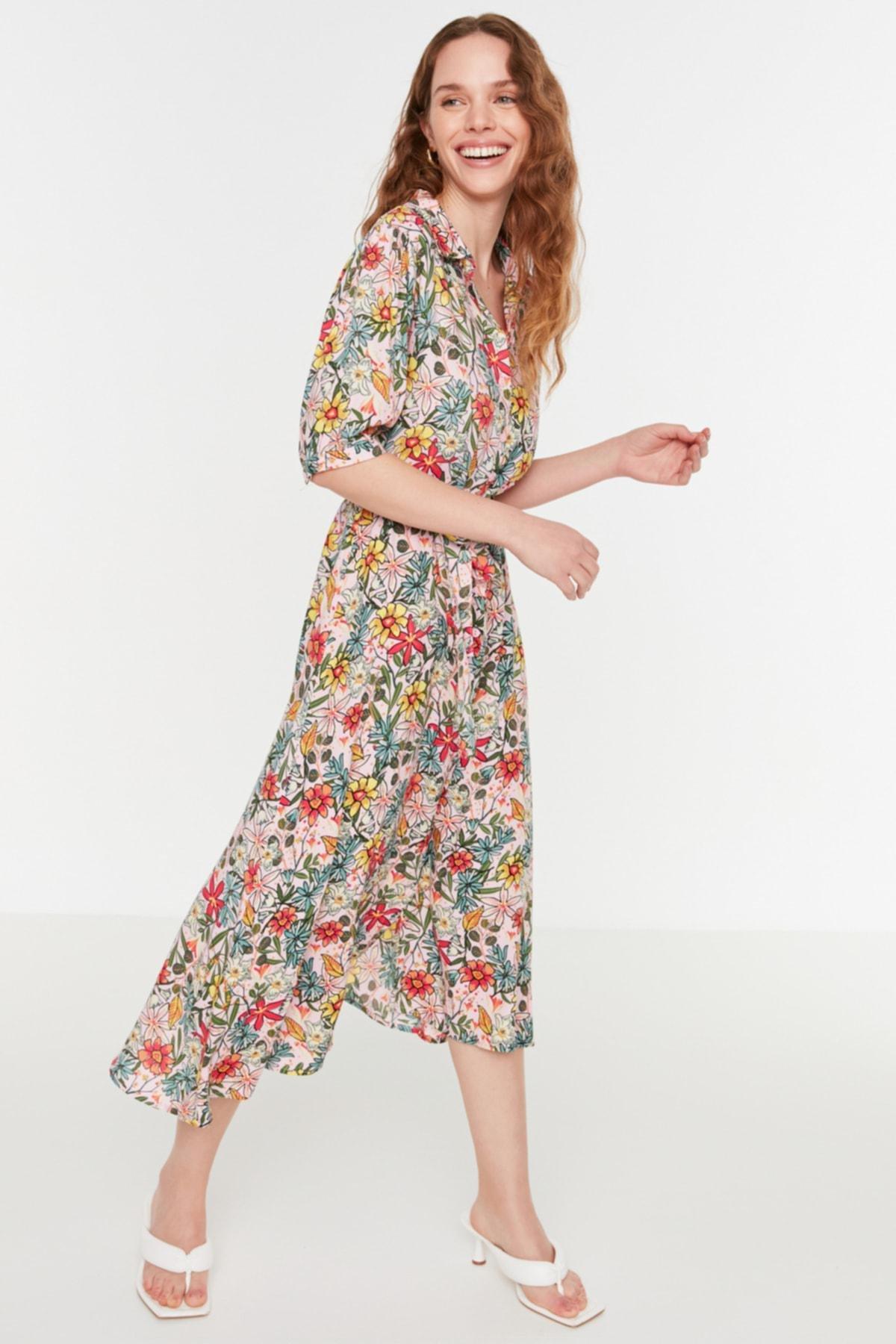 Multicolour Floral Shirt Collar Dress, , large image number 1