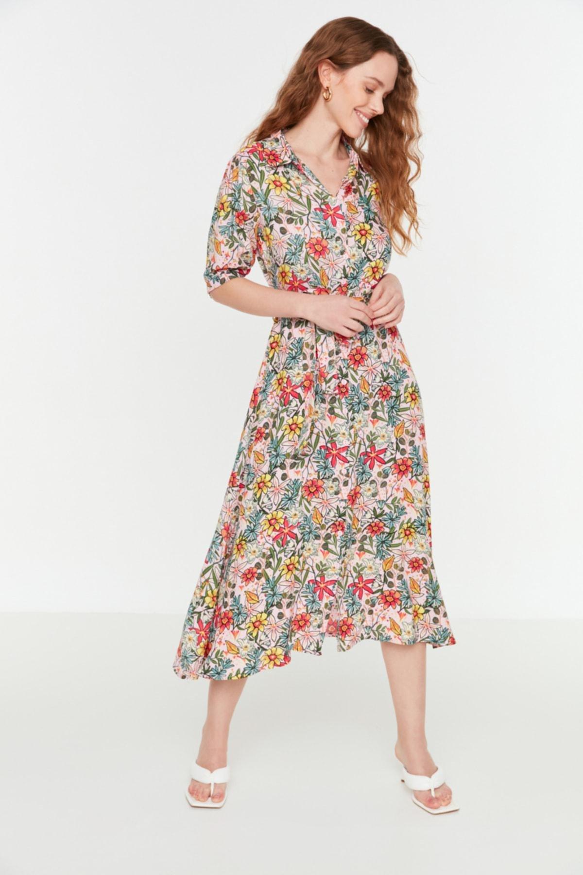 Multicolour Floral Shirt Collar Dress, , large image number 2