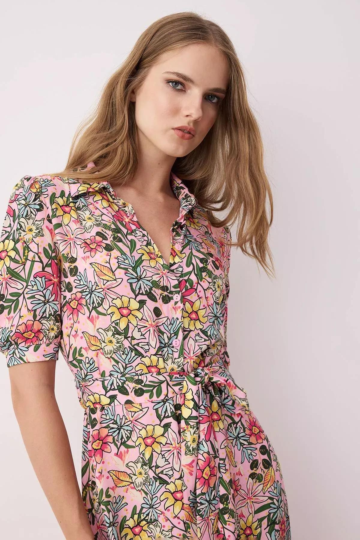 Multicolour Floral Shirt Collar Dress, , large image number 3