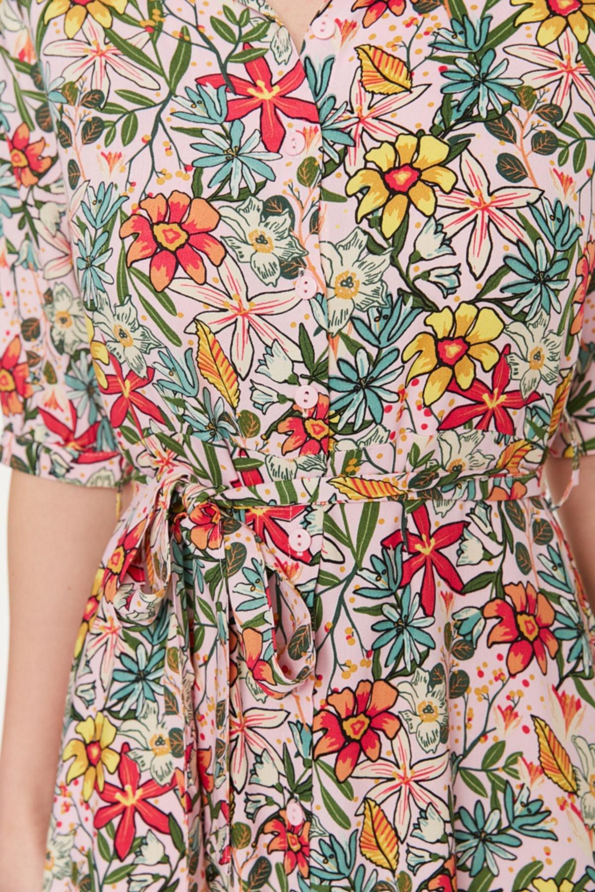 Multicolour Floral Shirt Collar Dress, , large image number 4