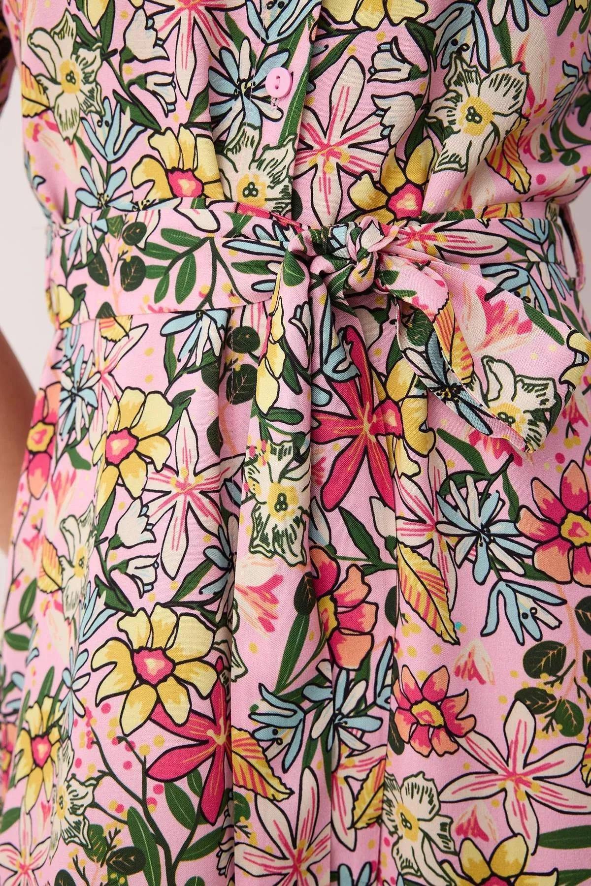 Multicolour Floral Shirt Collar Dress, , large image number 5
