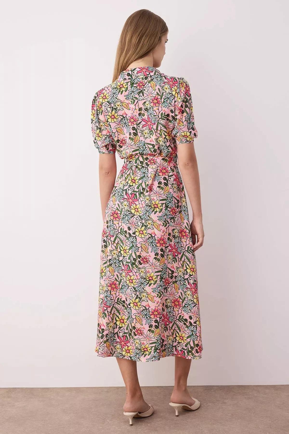 Multicolour Floral Shirt Collar Dress, , large image number 7