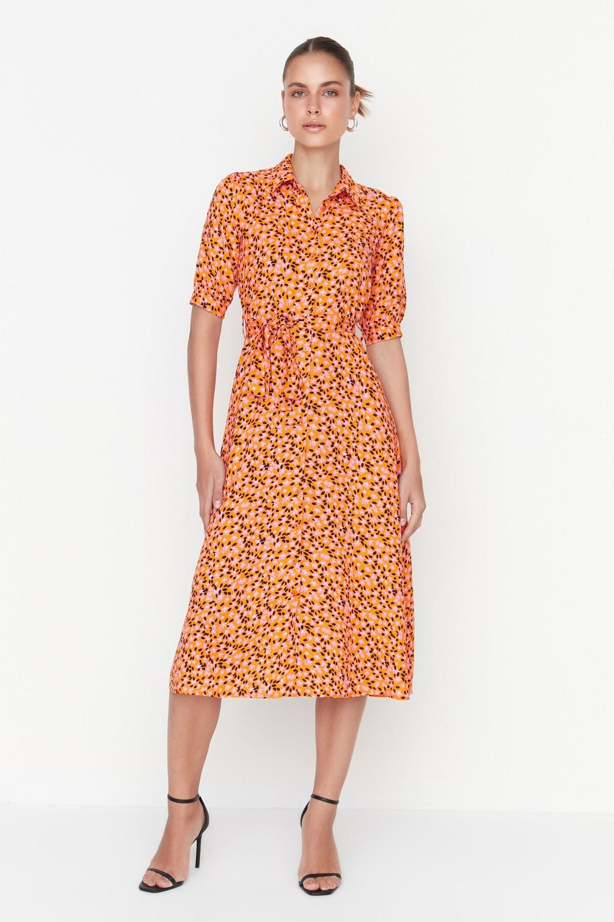 Trendyol - Orange Floral Shirt Dress