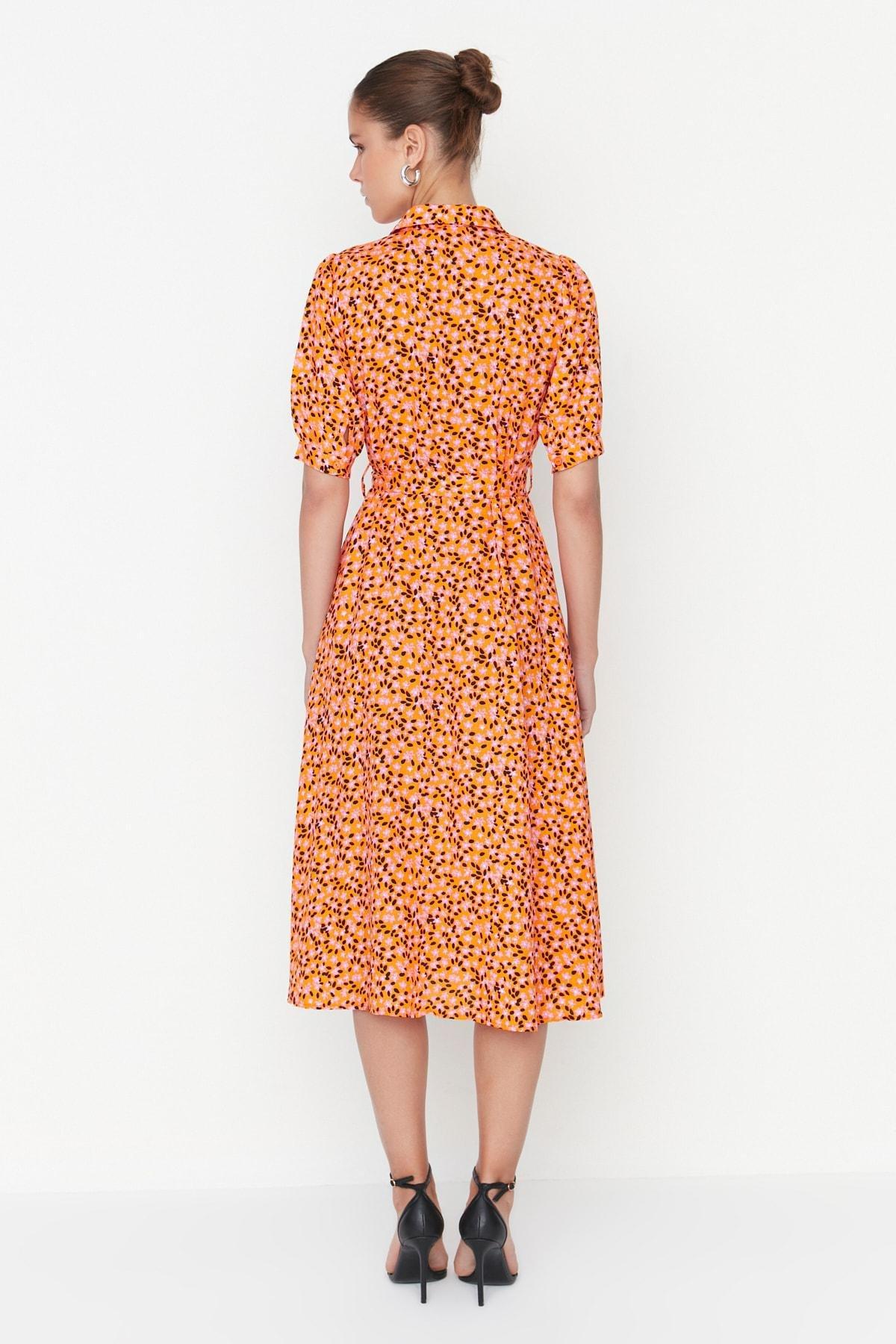 Trendyol - Orange Floral Shirt Dress