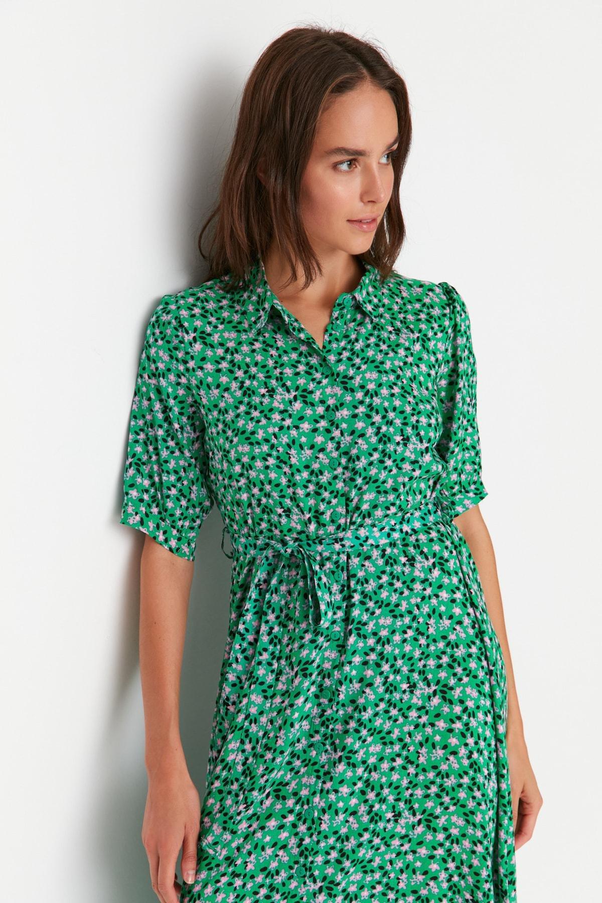 Green Floral Shirt Dress, , large image number 2