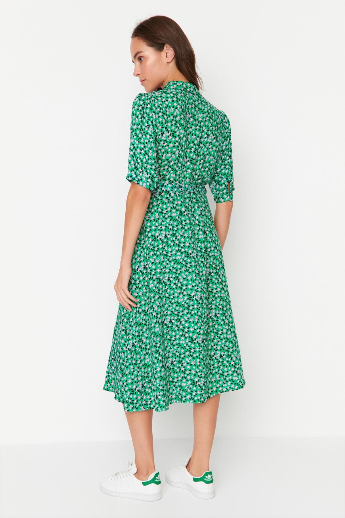 Green Floral Shirt Dress, , large image number 4