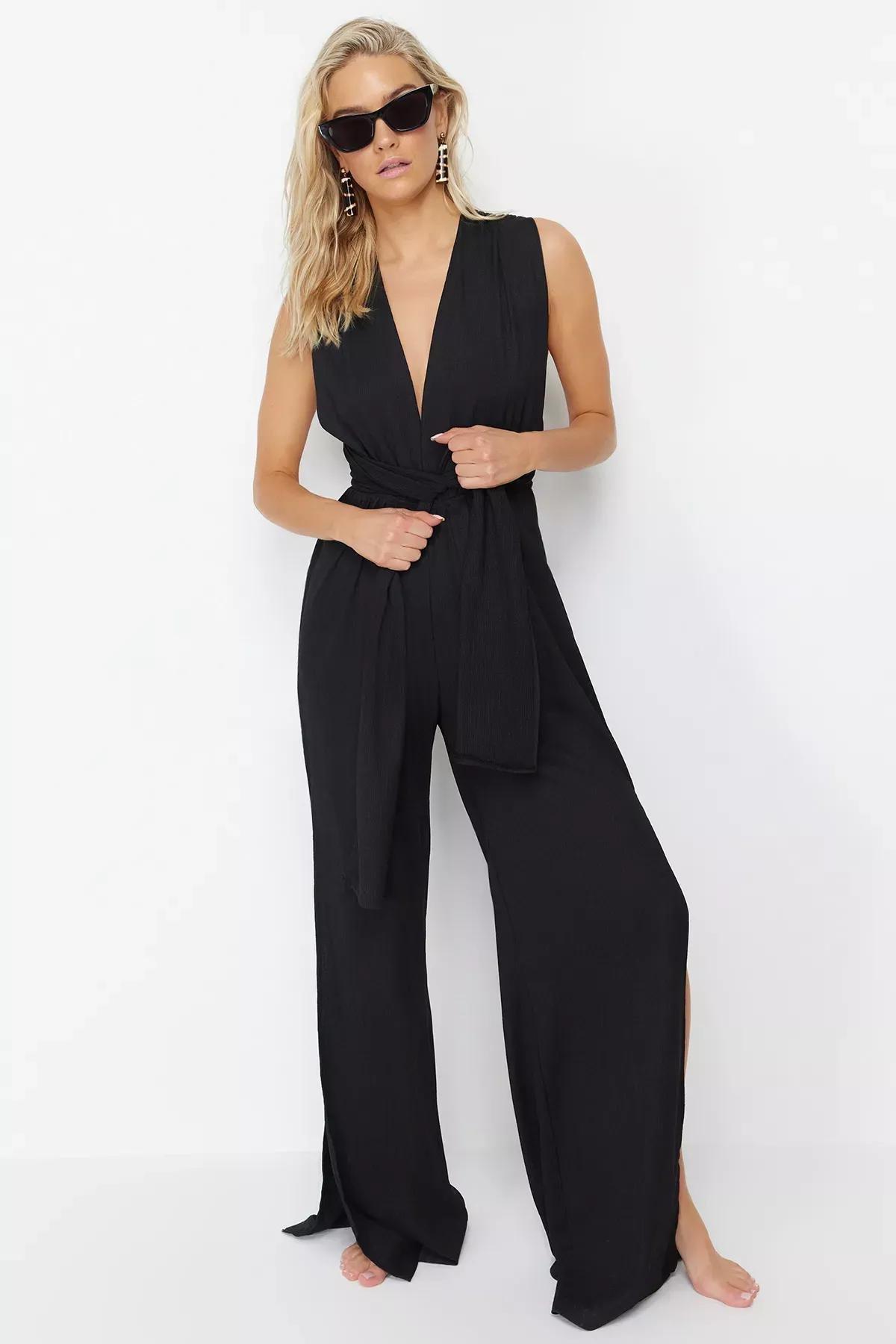 Black Belted Woven Jumpsuit, C101_2094, medium