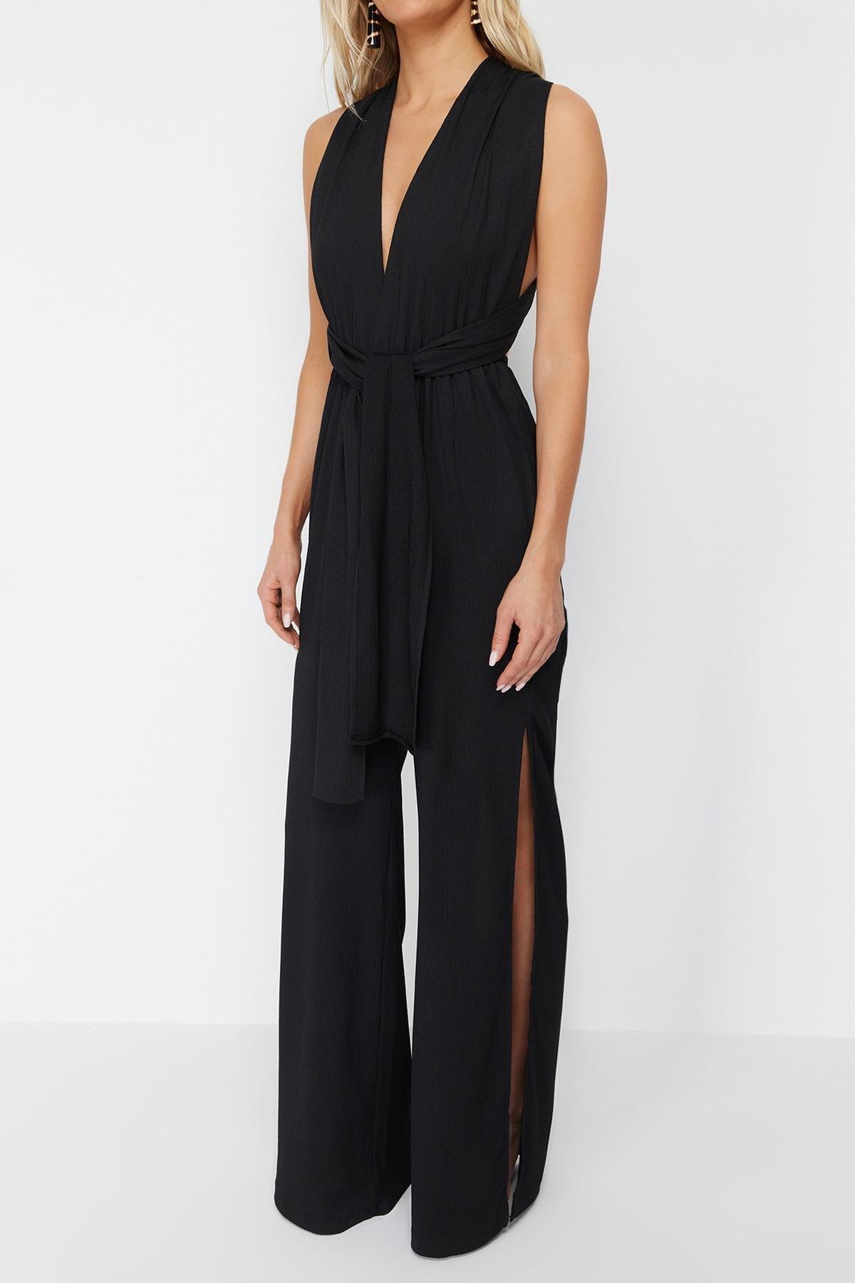Black Belted Woven Jumpsuit, , large image number 2