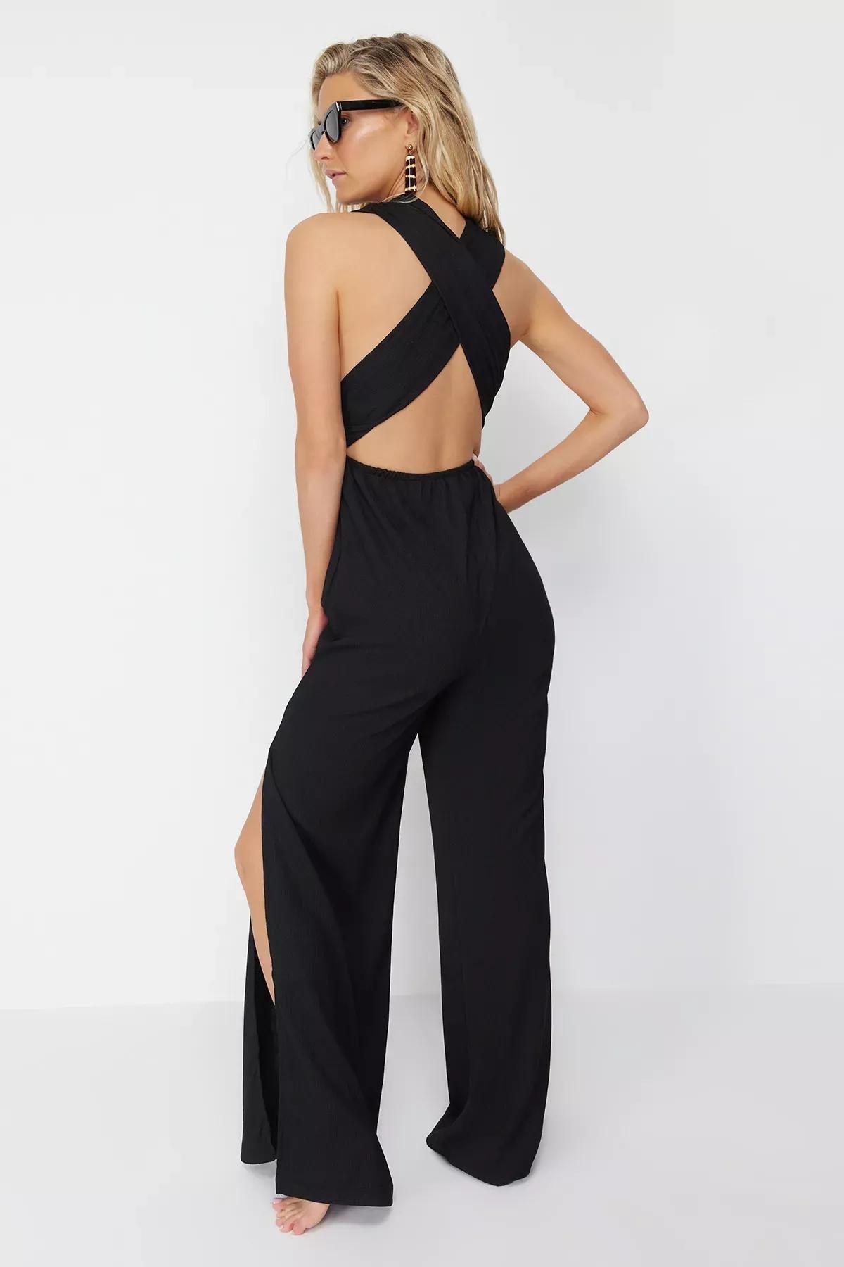 Black Belted Woven Jumpsuit, , large image number 4