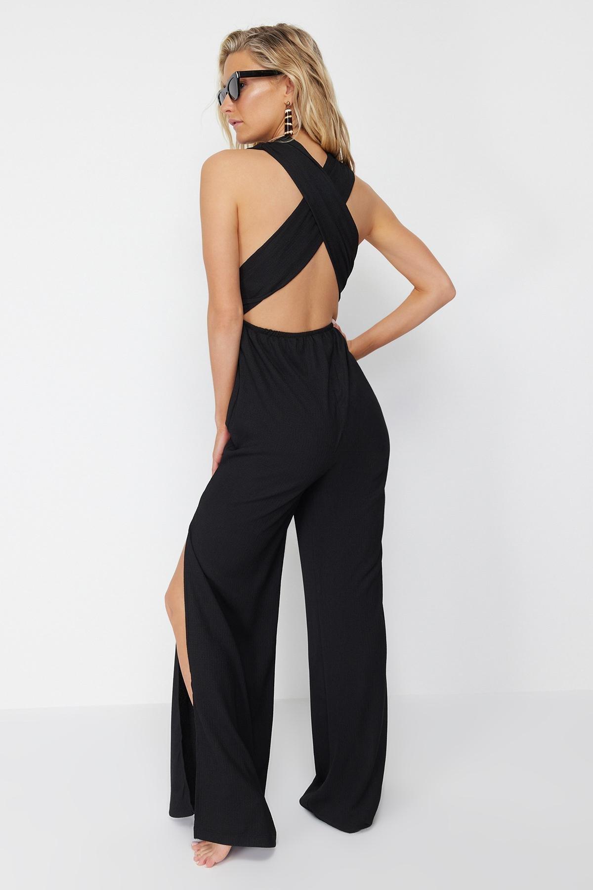 Black Belted Woven Jumpsuit, , large image number 4