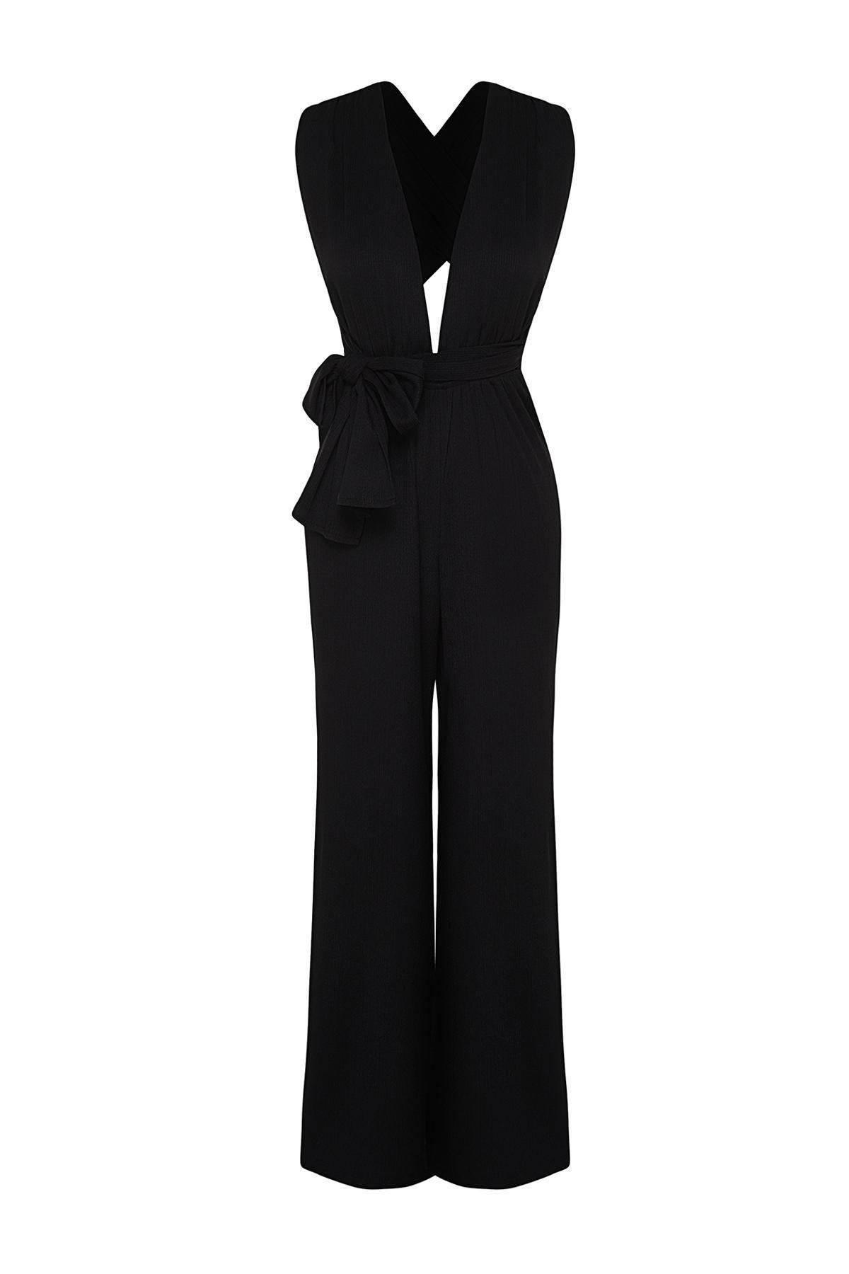 Black Belted Woven Jumpsuit, , large image number 5