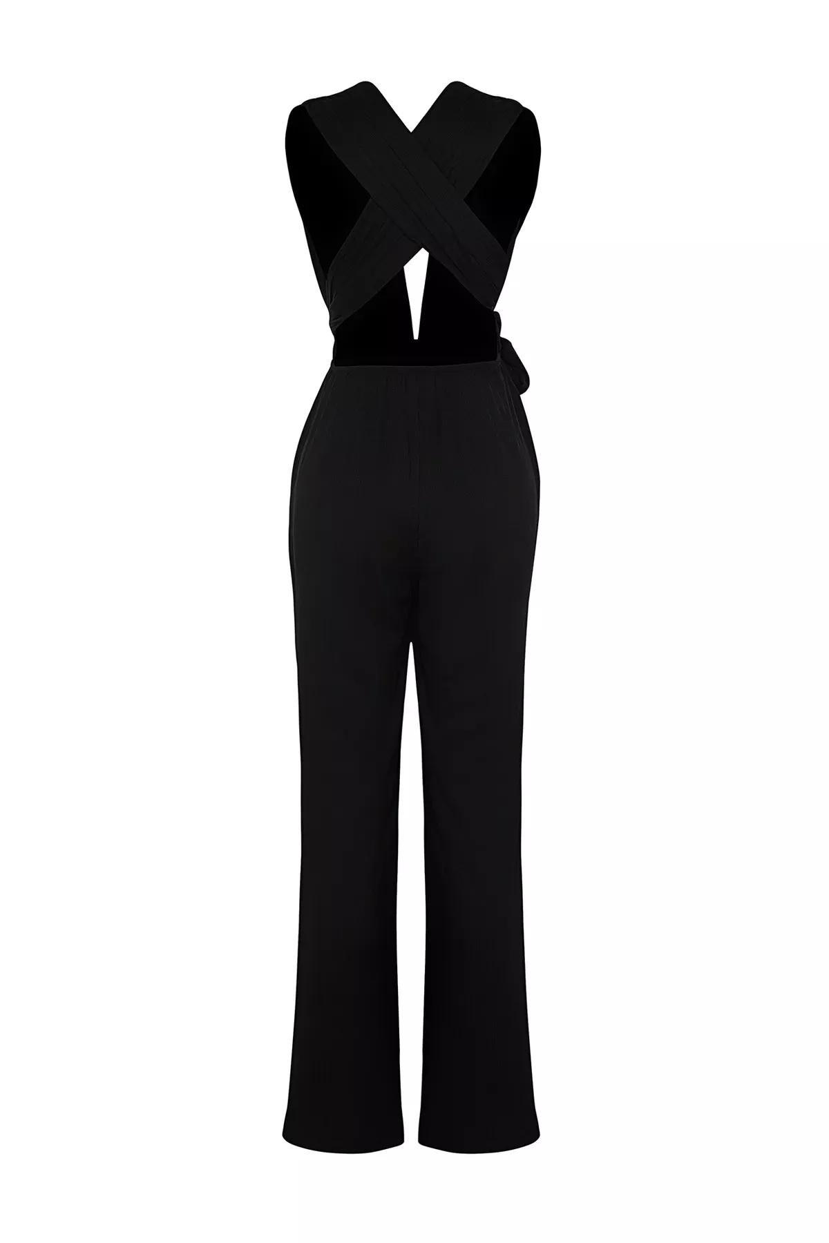 Black Belted Woven Jumpsuit, , large image number 7