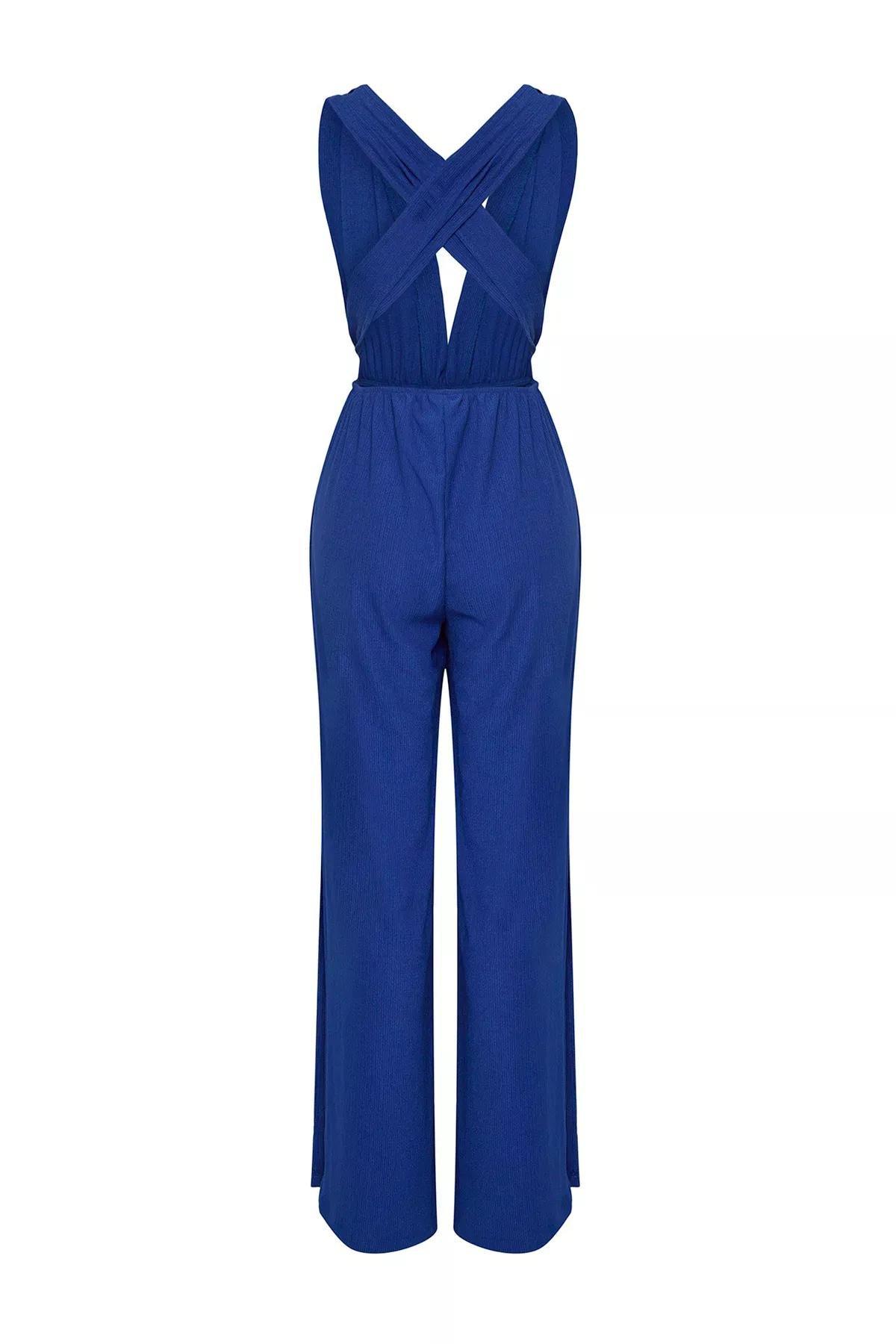 Blue Belted Beach Jumpsuit, , large image number 6